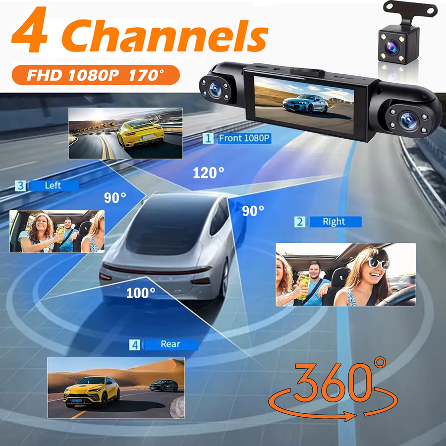 GMAIPOP 4-Kanal-Dashcam 360 Grad Auto-Videorekorder in Schwarz mit Nachtsicht, 24/7 Parküberwachung, G-Sensor und Schleifenaufzeichnung - Bild 3