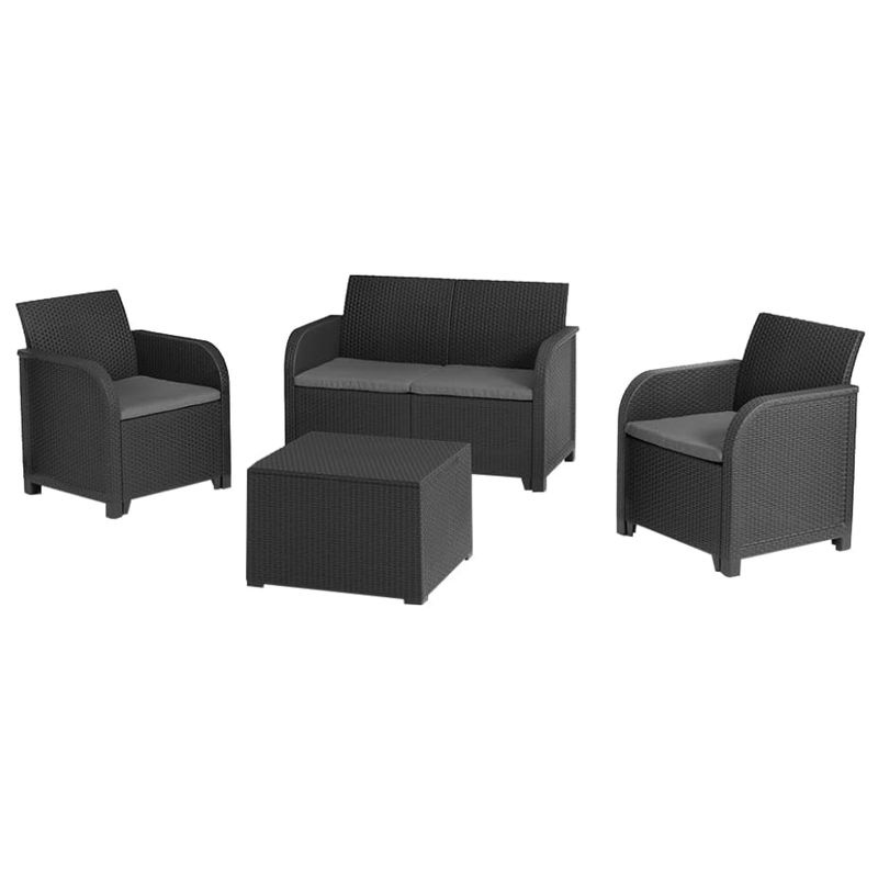 Keter Lounge-Set Emma aus Polyrattan in Graphit bestehend aus 2-Sitzer-Sofa, 2 Sesseln und Tisch - Bild 2