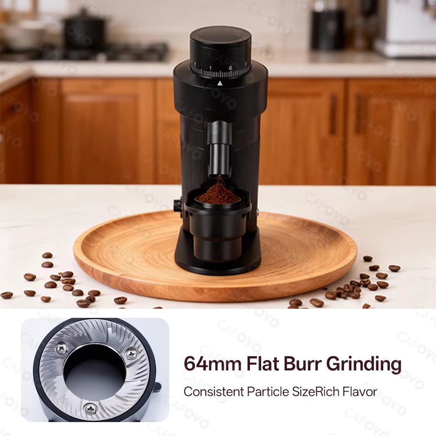 CAFOVO G564FV Kaffeemühle in Schwarz mit 64 mm Flachmahlwerk und variabler Geschwindigkeit für Espresso und Filterkaffee - Bild 2