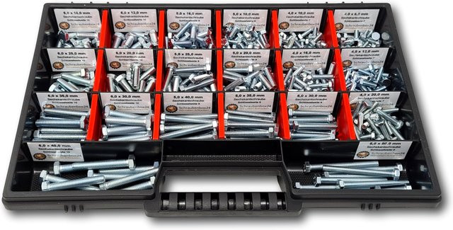 Schraubenbox24 Sechskantschrauben Sortiment DIN 933 Vollgewindeschrauben in Silber, 350-teilig, M4-M6, 8mm-50mm - Bild 1