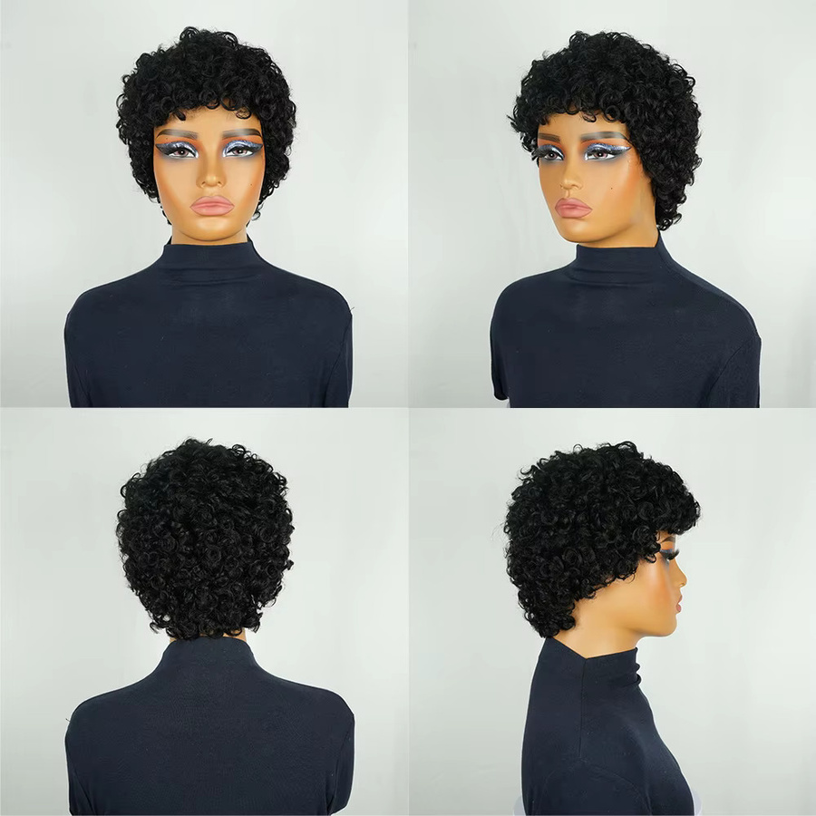 OYM HAIR Perücke, kurze Pixie-Echthaarperücke, lockig, Damen - Bild 5