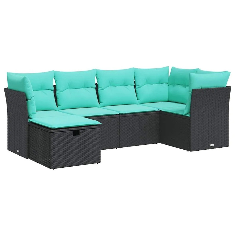 vidaXL 6-teilige Garten-Sofagarnitur aus Polyrattan mit Kissen in Schwarz, Blau und Türkis - Bild 2
