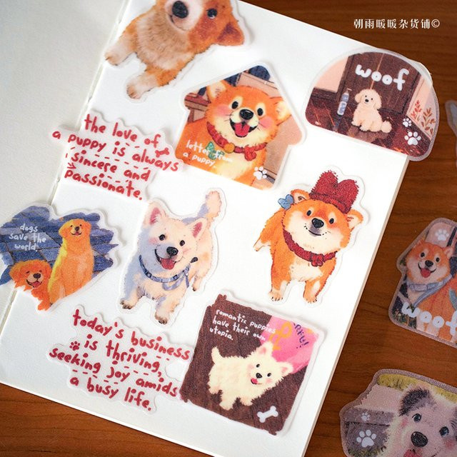 Morning Rain Journal-Aufkleber mit niedlichen Cartoon-Tiermustern für Welpen und Katzen, wasserfeste DIY-Dekoration für dein Handy, Mehrfarbig - Bild 1