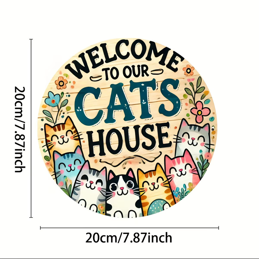 Potdemiel Vintage-Aluminiumschild Willkommen im Cat House, Wandkunst aus Metall, Mehrfarbig, B/H: 19,8 x 19,8 cm - Bild 2