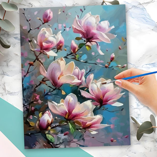 Momoart Malen nach Zahlen Set mit Rahmen Pfirsichblüte auf Leinwand Mehrfarbig - Bild 1