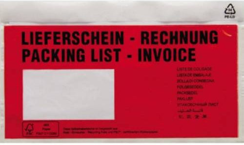 Dokumententasche DIN lang Rot für Lieferschein und Rechnung mit Selbstklebung, 250 Stück - Bild 1