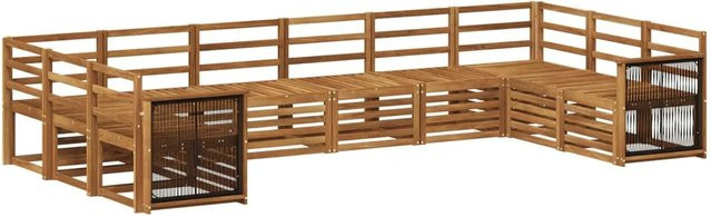 vidaXL Ecksofa Set aus Massivholz Akazie in Natur Braun, L-Form mit 7 Teilen und Kissen - Bild 1
