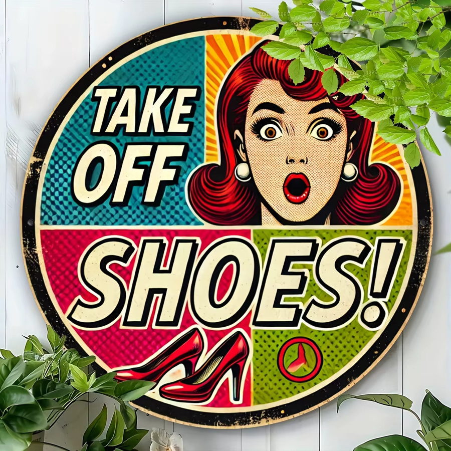 Potdemiel Vintage-Wandschild Take Off Shoes aus Metall, runde Metalldekoration in Multicolour, Durchmesser: 19,81 cm - Bild 6