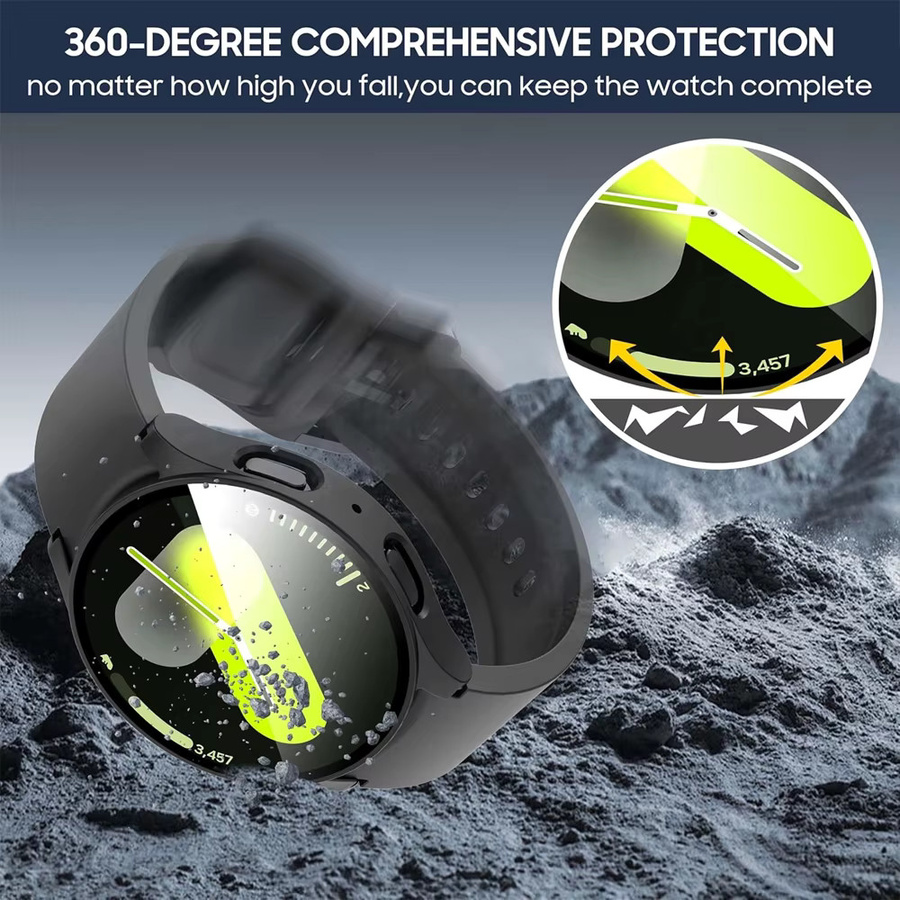 LCAPLE Displayschutzfolie für Samsung Galaxy Watch 7/6/5/4, PC-Stoßstange, gehärtetes Glas, Schwarz, Unisex - Bild 4