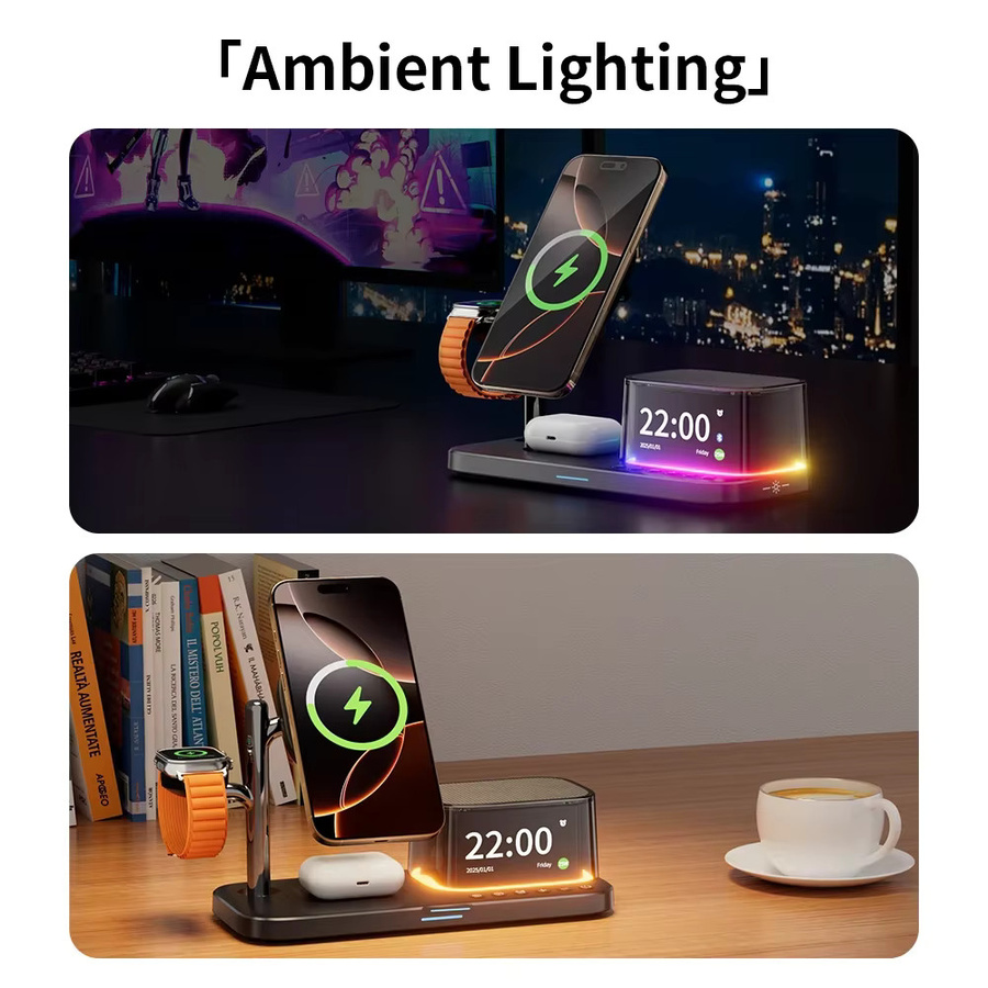 XIKCU 5-in-1 Magnetisches Kabelloses Ladegerät mit Bluetooth-Lautsprecher und Schnellladefunktion für iPhone, Apple Watch und AirPods in Schwarz oder Weiß - Bild 5