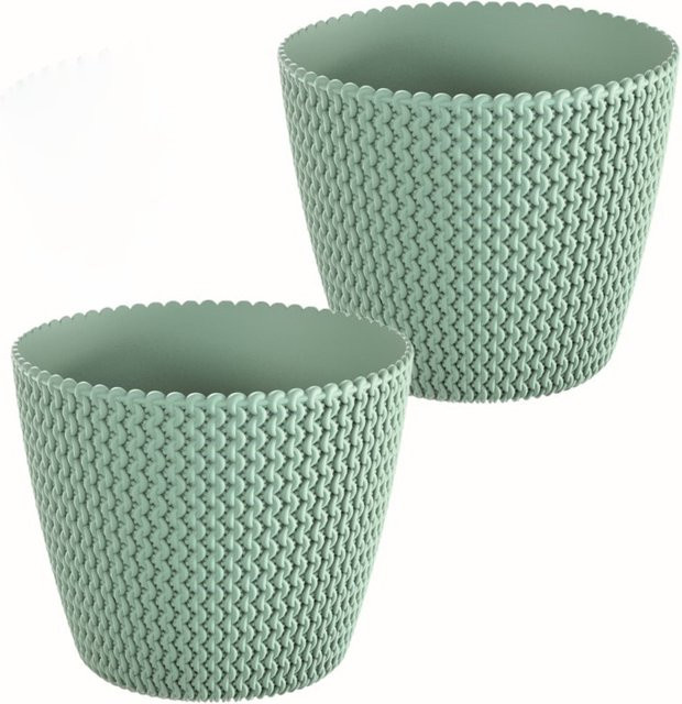 2er Set Blumentopf in Strickoptik von Powertec Garden in Grün für Innen- und Außenbereich - Bild 1