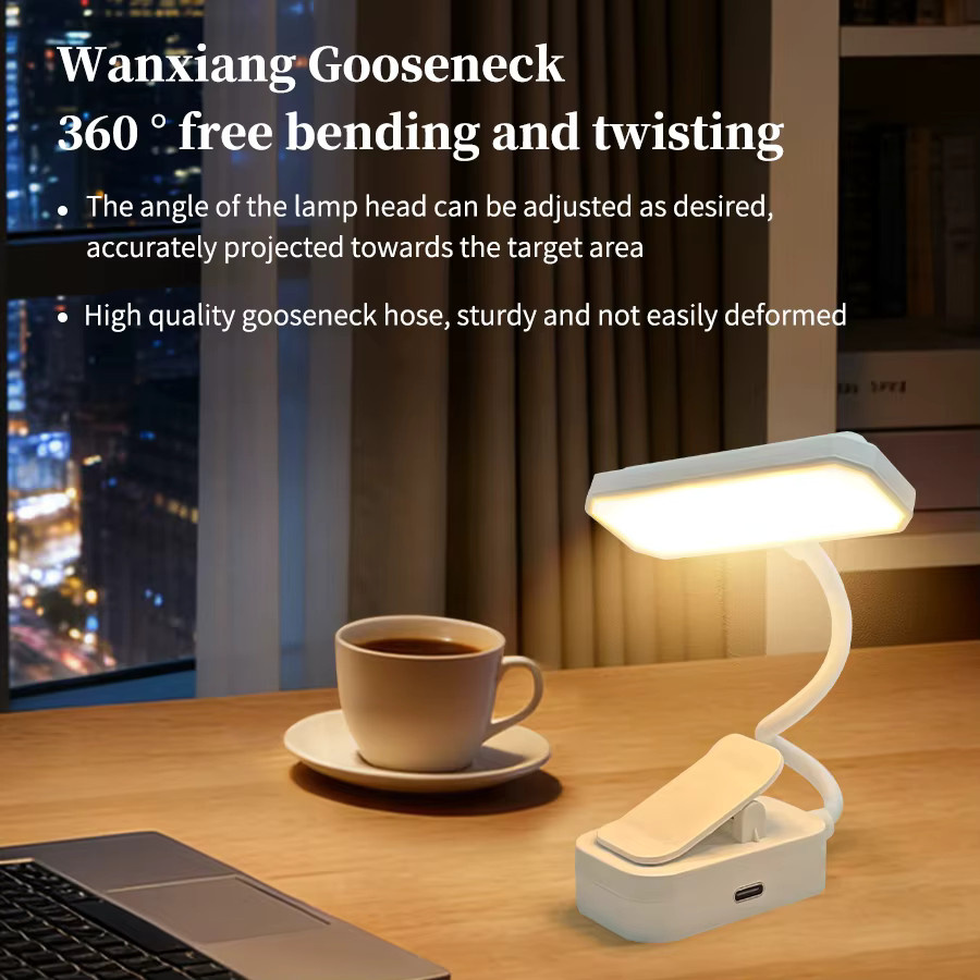 GGBEE Clip-on LED Schreibtischlampe in Weiß, wiederaufladbare Touch-Leselampe mit 3 Farbmodi für Studium und Schlafzimmer - Bild 4