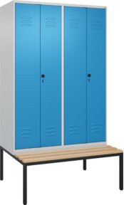 C+P Möbelsysteme Spind Classic PLUS Schwarz-Weiß-Spind mit Sitzbank, 4 Abteile, Sicherheits-Drehriegel, Sitzfläche aus Buche-Hartholz, B/T/H: 212 x 120 x 81,5 cm - Bild 1