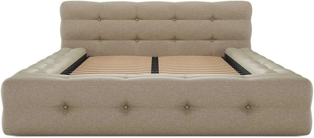Vente-unique Bettrahmen Leruco in Beige aus meliertem Stoff, B/T: 140 x 190 cm - Bild 1