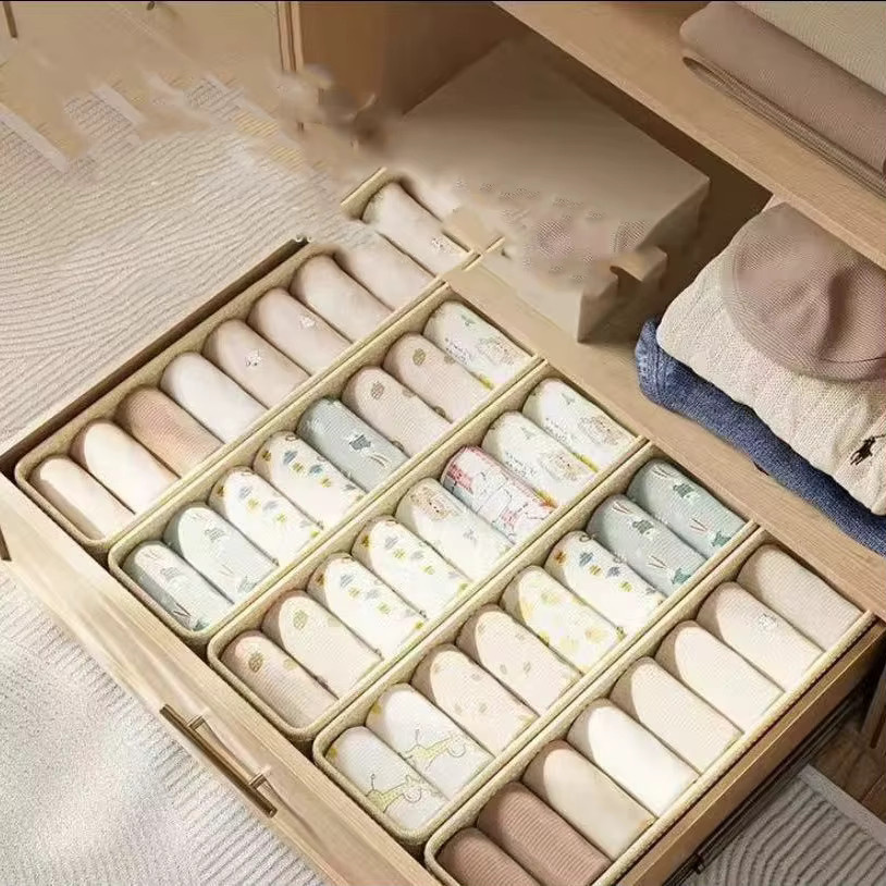 Meltset Multifunktionale Kleidungsorganisator Boxen zum Falten und Stapeln, Beige, Stoff - Bild 3