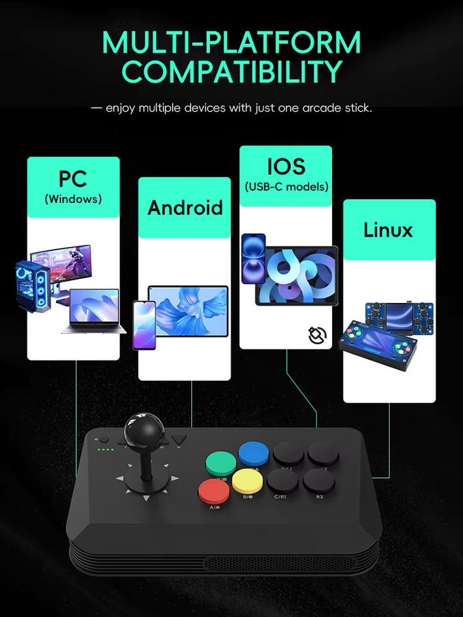 Data Frog Arcade Fighter Stick M8 Retro Game Stick für Windows, iOS, Android und TV Box in Schwarz - Bild 2