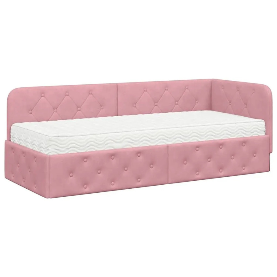 vidaXL Eckbettgestell mit Matratze und Kopfteil aus Samt in Rosa, B/T/H: 200 x 80 x 84 cm - Bild 2