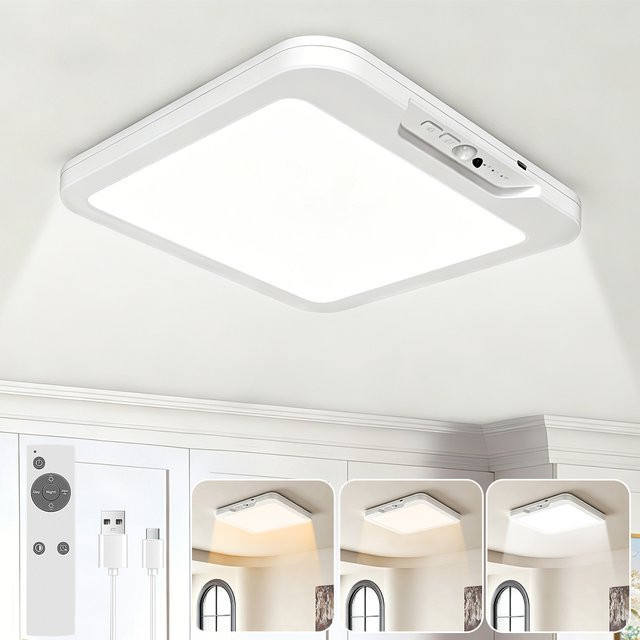 Aiopp LED-Deckenleuchte in Weiß mit Bewegungssensor, Fernbedienung und wiederaufladbarem 4500 mAh Akku, magnetische kabellose Nachtlampe für Schlafzimmer und Flur - Bild 1