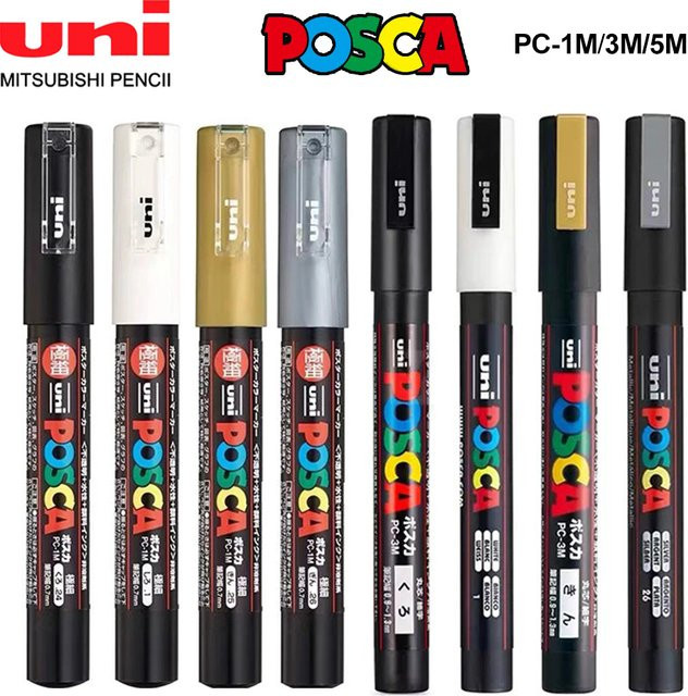 UNI POSCA Acrylmarker Permanent mit Bullet-Spitze für Kunst und Graffiti in Weiß, Schwarz, Gold oder Silber - Bild 1