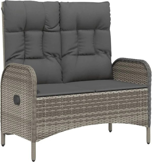 vidaXL Gartenbank mit Liegefunktion und Kissen aus Poly Rattan in Grau, B/T/H: 107 x 62,5 x 109 cm - Bild 1