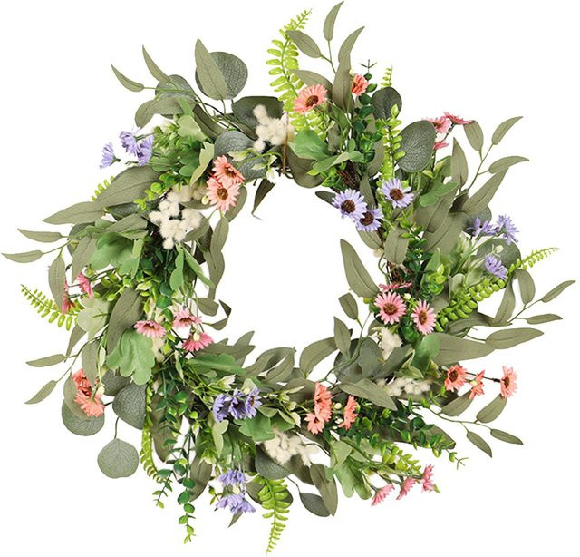 Tooarts Blumenkranz mit Eukalyptus und Daisy in Beige und Grün für Hochzeit und Home Dekoration - Bild 1