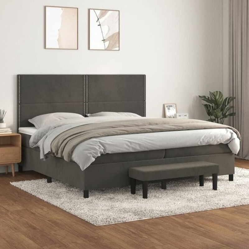 Vidaxl Boxspringbett mit Matratze in Anthrazit und Grau aus Samt, B/T: 200 x 200 cm - Bild 1