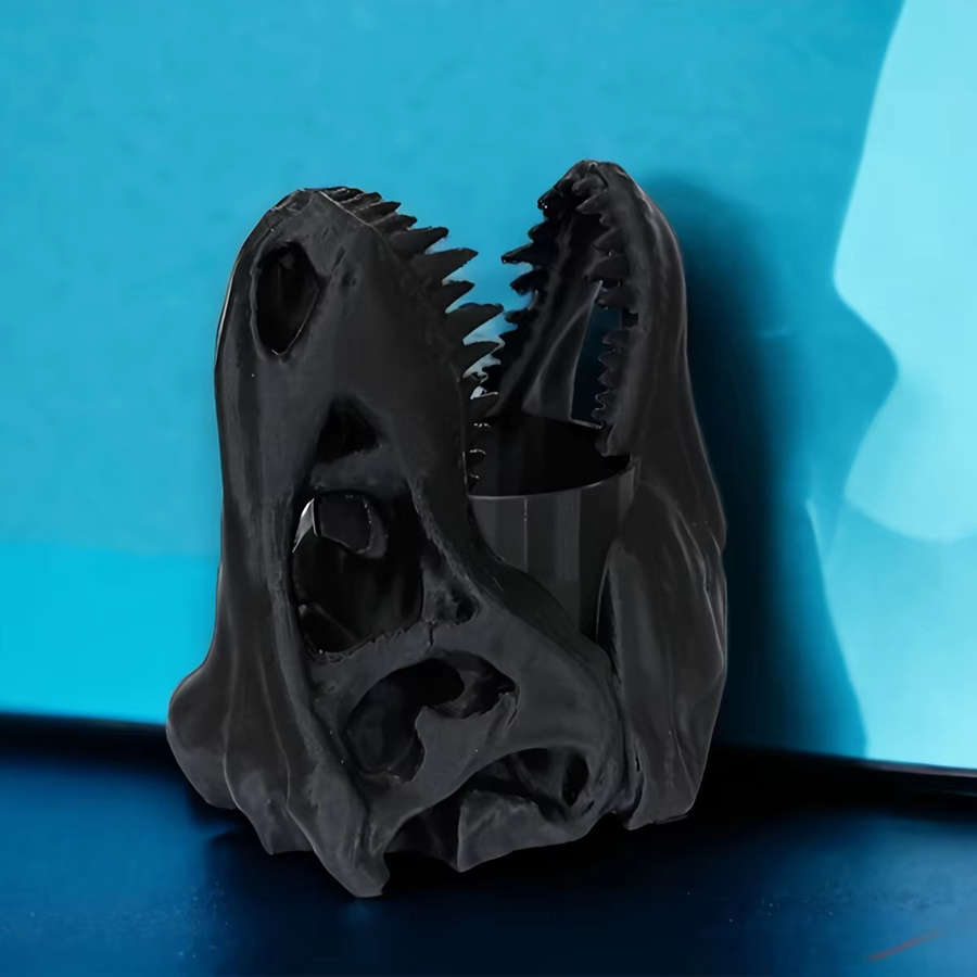 Dinosaurier-Totenkopf-Stifthalter in Schwarz aus Kunststoff als 3D-gedruckter Desktop-Organizer - Bild 4