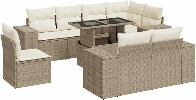 vidaXL 9-teilige Garten-Sofagarnitur aus Poly-Rattan mit Kissen in Beige-Creme - Bild 1