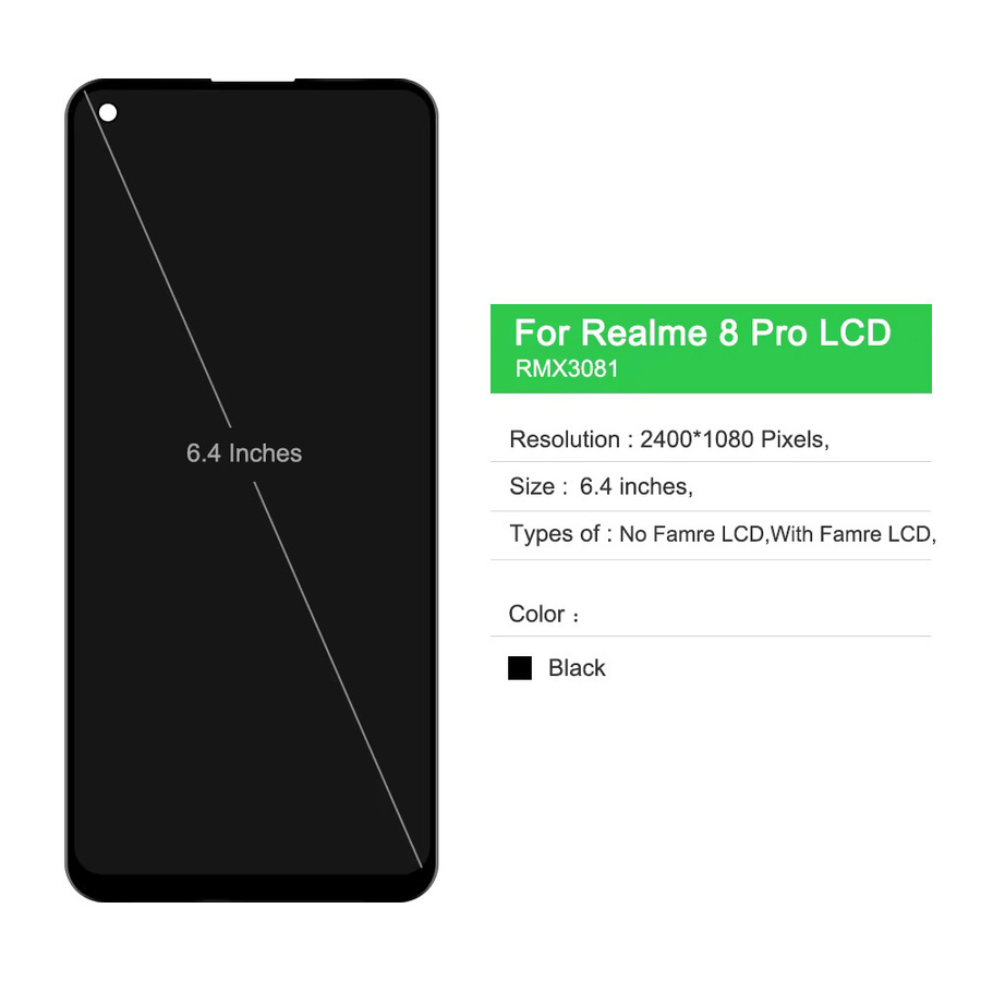 LCD-Ersatzdisplay mit Touchscreen und Fingerabdruck-Funktion für Oppo Realme 8 und Realme 8 Pro RMX3081/RMX3085, 6,4 Zoll, Schwarz - Bild 2