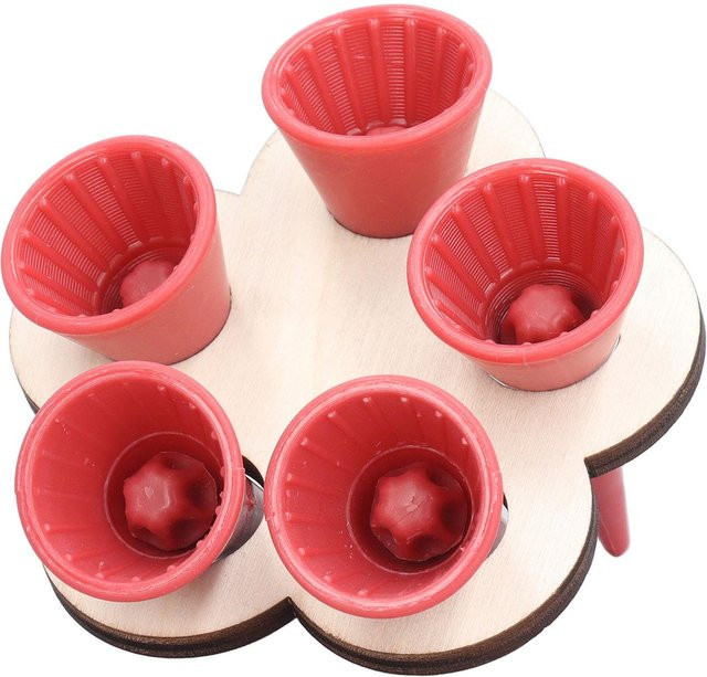 Fishine Bienen Tränkebecher Set mit Holzständer und 5 roten Plastikbechern als Wasserspender Tränkstation - Bild 1