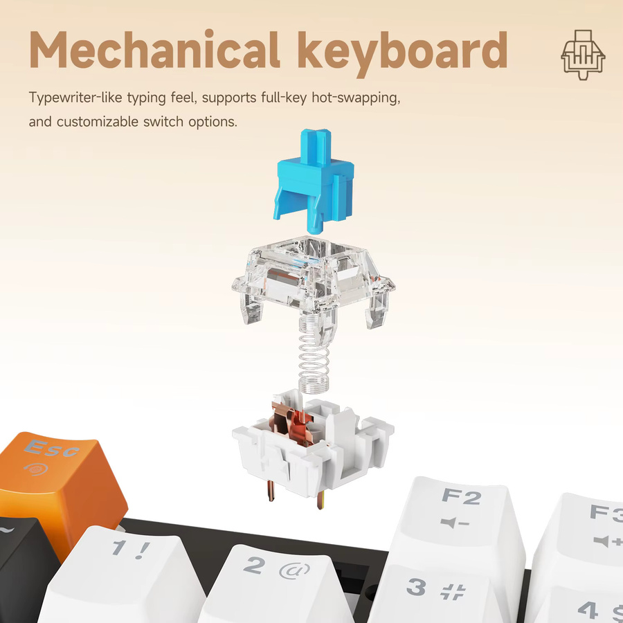 AJAZZ NK104 Mechanische Gamer-Tastatur mit Hot-Swapping, Dual-Injection Keycaps und LED Hybrid-Hintergrundbeleuchtung, Multicolour - Bild 3