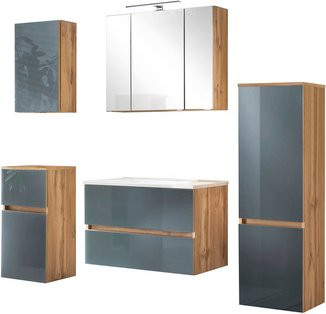 HELD MÖBEL Waschtisch-Set HELSINKI in Grau, 8-teilig mit LED-Beleuchtung und Soft-Close-Türen, B/T/H: 130 x 40 x 35 cm - Bild 1