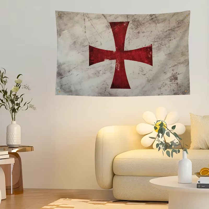 Dekorative Jerusalem Kreuz Flagge im Vintage-Design aus Textil, mehrfarbig, B/H: 90 x 60 cm - Bild 4