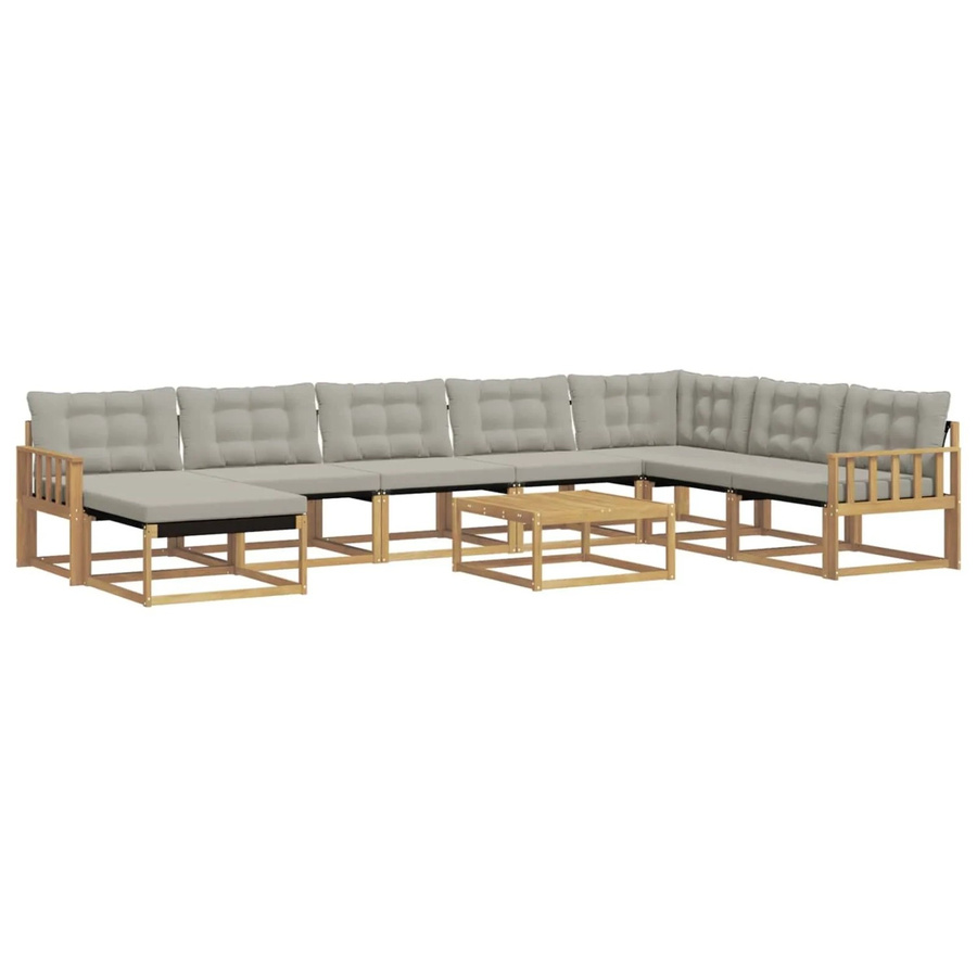 vidaXL Outdoor-Sofagarnitur 9-teilig aus Akazienholz in Weiß und Hellgrau mit Textilene-Elementen und Polsterkissen - Bild 2