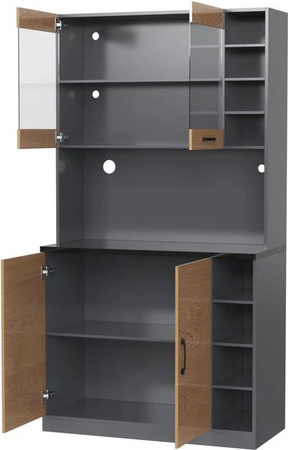okwish Küchenschrank mit LED-Beleuchtung und verstellbaren Ablagefächern in Natur und Grau, B/T/H: 100 x 47 x 187 cm