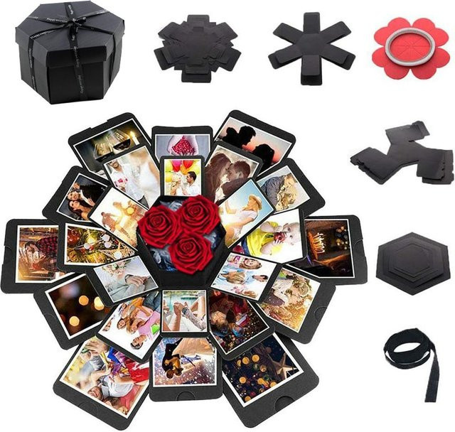 DIY Explosion Fotoalbum Scrapbook Box in Schwarz als persönliches Geschenk für Jubiläen und Valentinstag - Bild 1