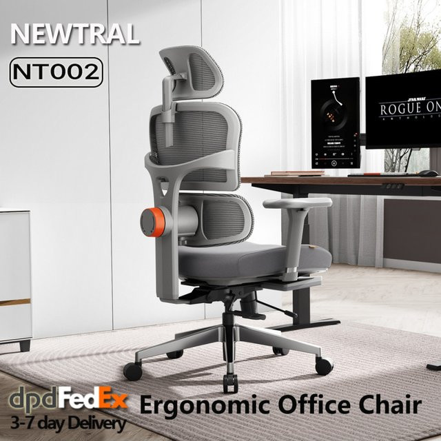 NEWTRAL NT002 Ergonomischer Bürostuhl in Grau mit Fußstütze, adaptiver Lordosenstütze, 3D Armlehnen und verstellbarer Kopfstütze aus Mesh für Home-Office und Büro - Bild 1