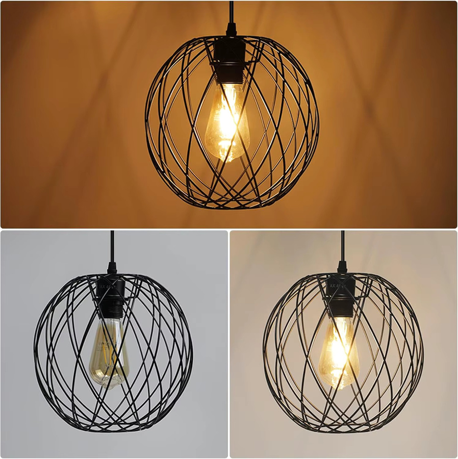 Vintage Pendelleuchte Schwarz im Industrial Design, runde Hängelampe aus Metall mit E27 Fassung, Durchmesser: 25 cm - Bild 2