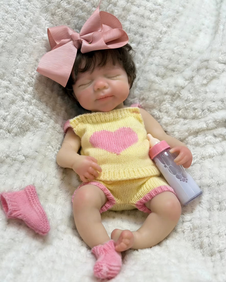 Saskia Babypuppe, Silikon, 13-Zoll, offener Mund, verwurzeltes Haar - Bild 2