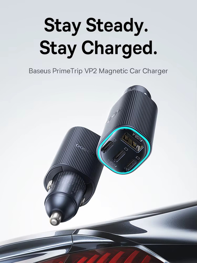 Baseus 160W Magnetisches Auto-Ladegerät mit 4 USB-C Anschlüssen in Schwarz - Bild 6