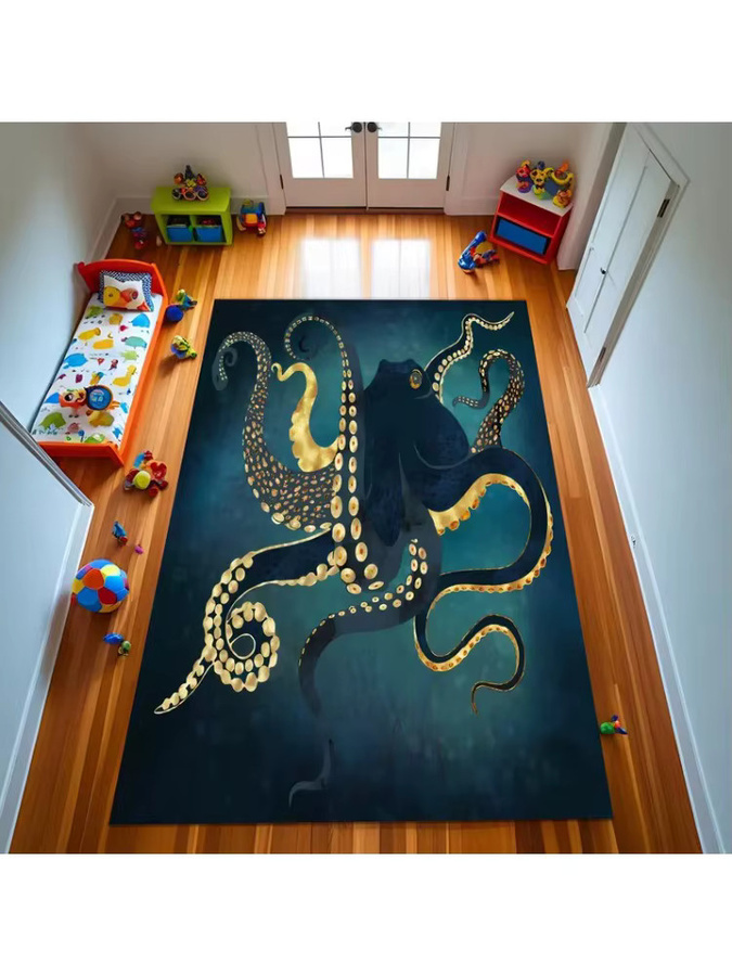 Moderner Oktopus-Teppich in Blau und Rot für Wohnzimmer und Schlafzimmer - Bild 3