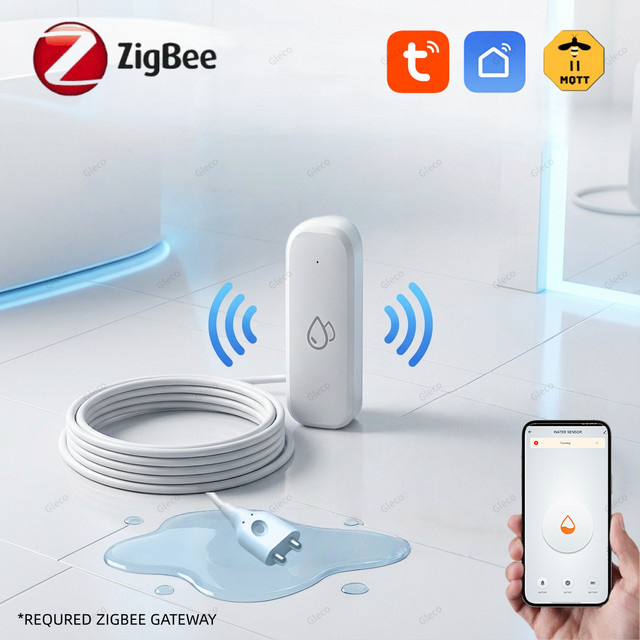 Tuya Zigbee Wasserleck-Sensor in Weiß, Smart Life Überflutungs- und Leckagedetektor mit APP-Fernüberwachung für deine Hausautomatisierung - Bild 1