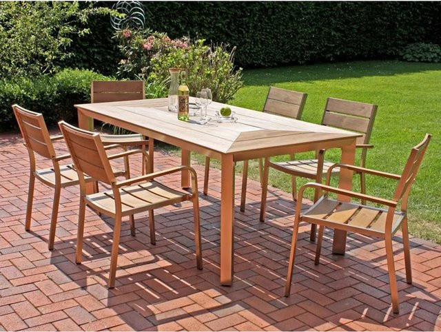 Gartenmöbelset Garden Pleasure Florence in Braun mit 9-teiliger Tischgruppe aus Aluminium und Nonwood - Bild 1