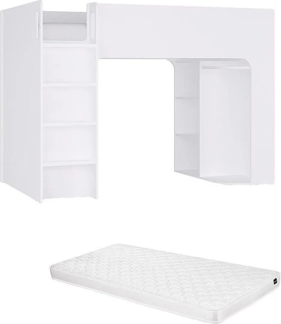 Vente-unique Hochbett Columi in Weiß mit Kleiderschrank, Regalböden und Schubladen, Höhe: 140 cm, Breite: 110 cm, Tiefe: 200 cm - Bild 1