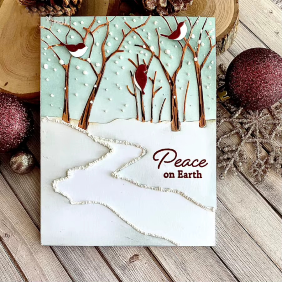 Winter Grove Metall-Schneidform mit Baum, Vogel und Schnee für DIY Scrapbooking und Kartenbasteln - Bild 2