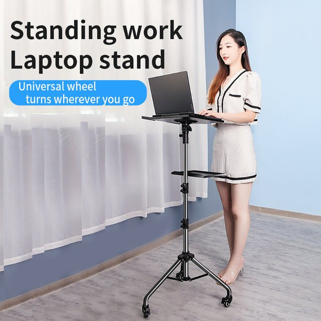 SH Höhenverstellbares Projektor-Stativ mit Laptop-Ablage in Schwarz, Höhe: 90 cm, 125 cm oder 145 cm - Bild 1