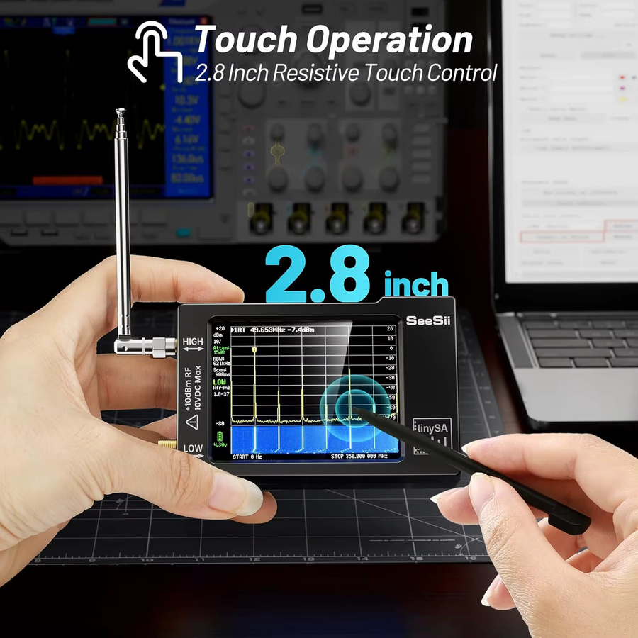 SEESII Tinysa Spektrumanalysator in Schwarz mit 2,8-Zoll-Bildschirm, tragbarer Frequenzanalysator und Signalgenerator für 100 kHz bis 960 MHz MF/HF/VHF/UHF - Bild 4