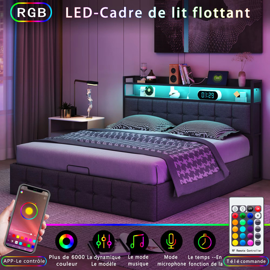 Superaly Doppelbett mit Stauraum und Regal-Kopfteil in Grau, B/T: 140 x 190 cm - Bild 3