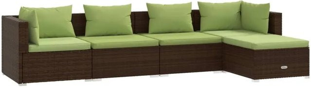 vidaXL 5-tlg Garten-Lounge-Set aus Poly-Rattan in Braun mit Kissen und Fußstütze - Bild 1