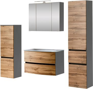 HELD MÖBEL Waschtisch-Set KOPENHAGEN in Braun und Grau, 7-teilig, modern und wandmontiert - Bild 1
